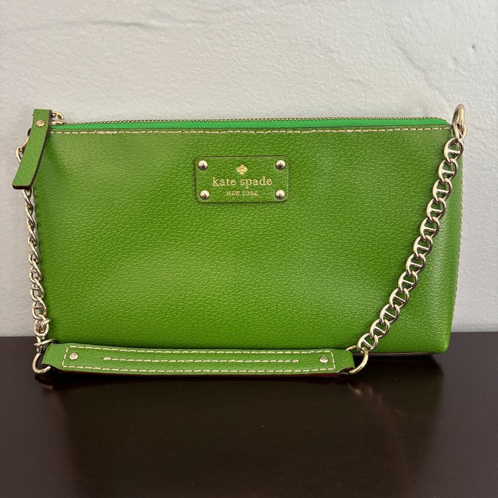 Kate Spade Wellesley Byrd Green Leather Gold Chain Shoulder Mini Bag